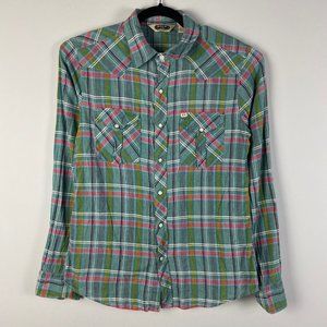 Salt Valley Pearl Snap Shirt Men's Medium Western Rockabilly Gray Plaid Slim